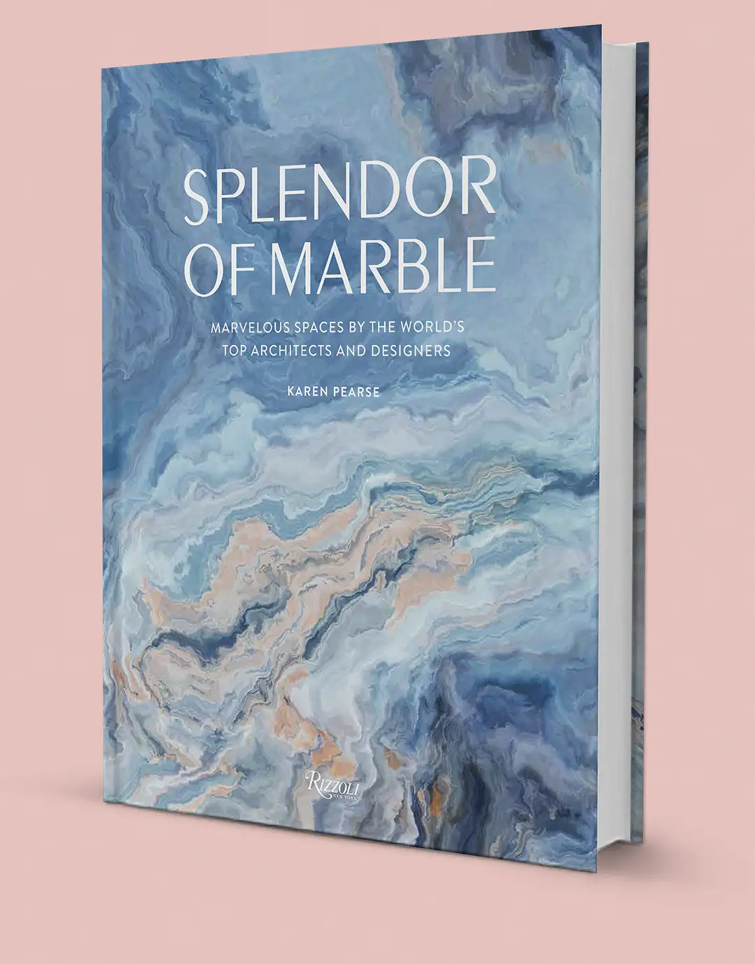 Splendor of Marble book with a blue and pink marbled cover